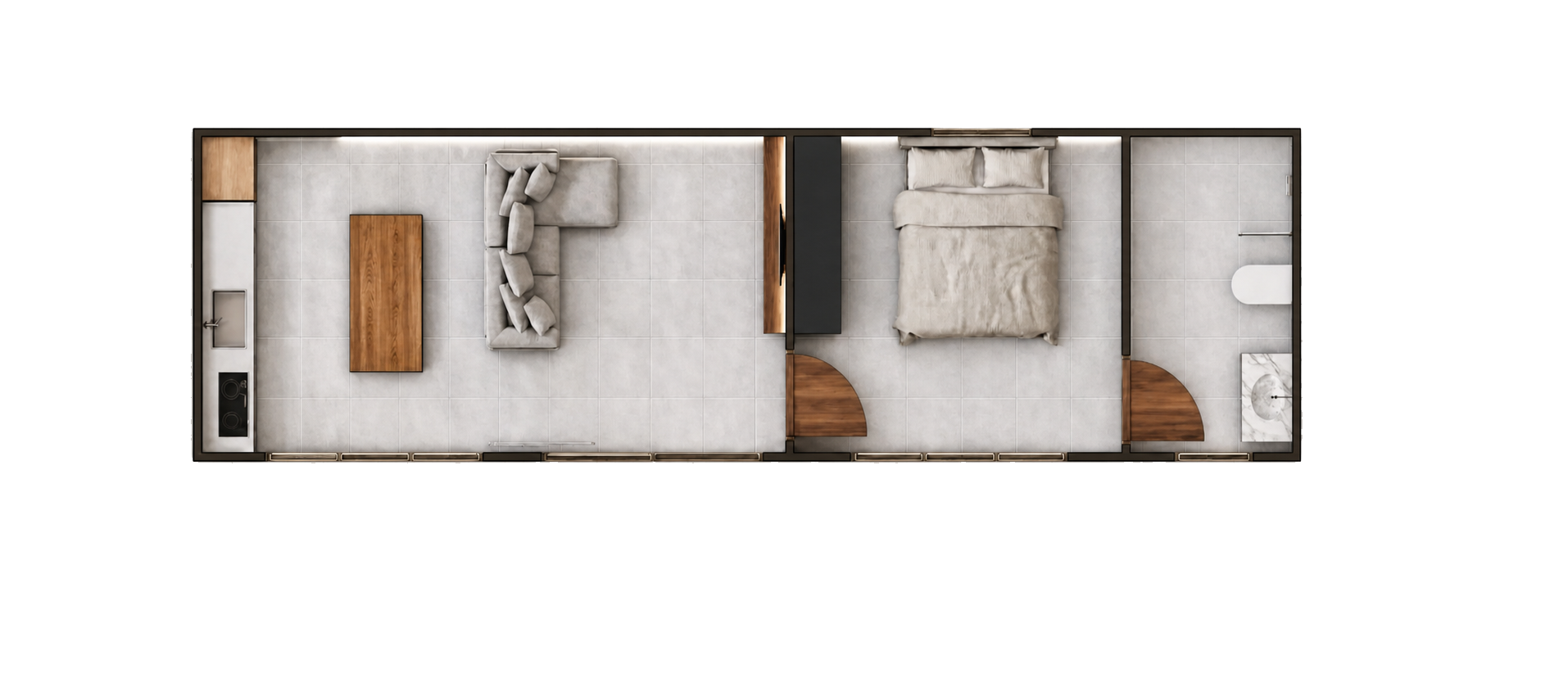 The Forge 12 floor plan — living, kitchen, king bedroom and ensuite